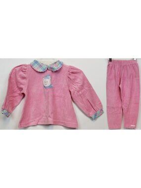Vtg 90s Healthtex 4T Pink 2pc Shirt Pants Plaid Velour Turtleneck Polar Bear